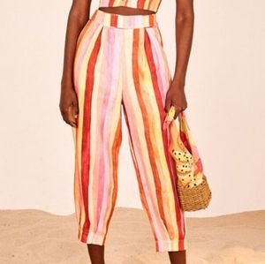 NWT Linen-FARM Rio sunny stripe pants.